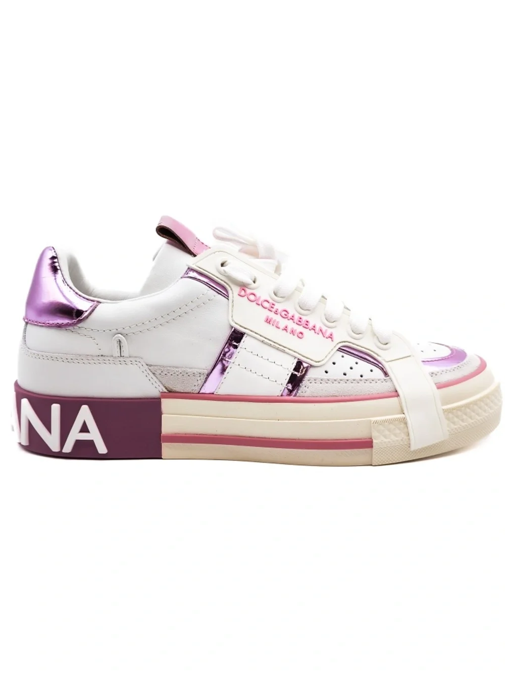 Dolce & Gabbana Custom 2 Zero White Lilac Calf Leather Sneakers EU 38